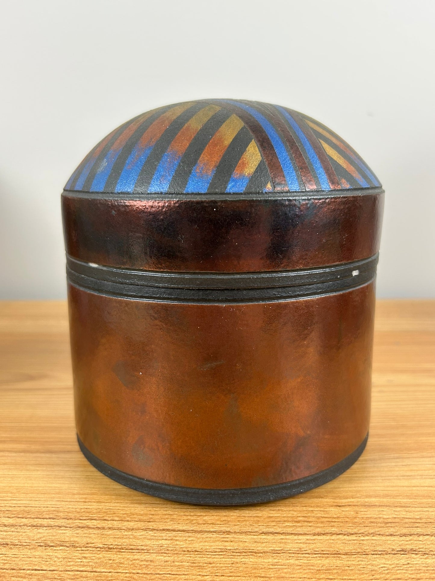 Christine Colombarini Art Pottery Raku Metallic Glazed Domed Lidded Jar
