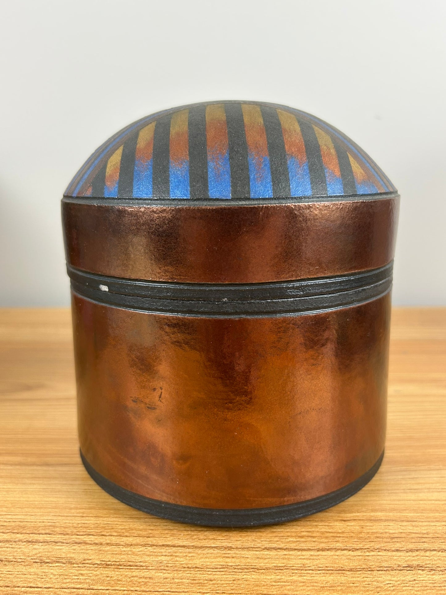Christine Colombarini Art Pottery Raku Metallic Glazed Domed Lidded Jar