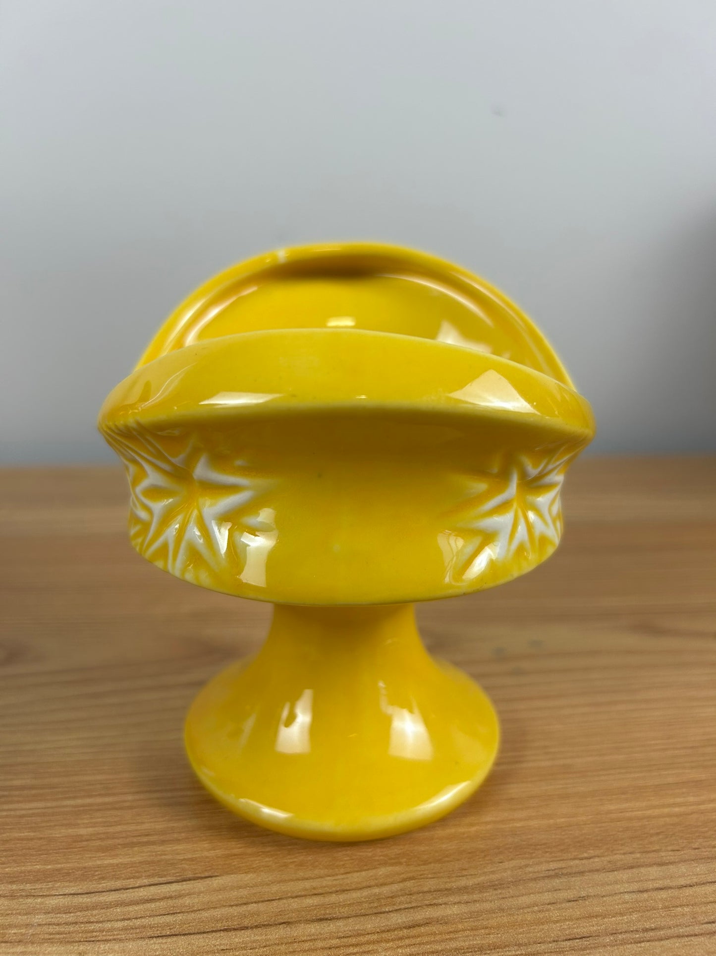 1968 McCoy USA Pottery MCP 20 Glossy Yellow Starburst Pattern Candle Holder