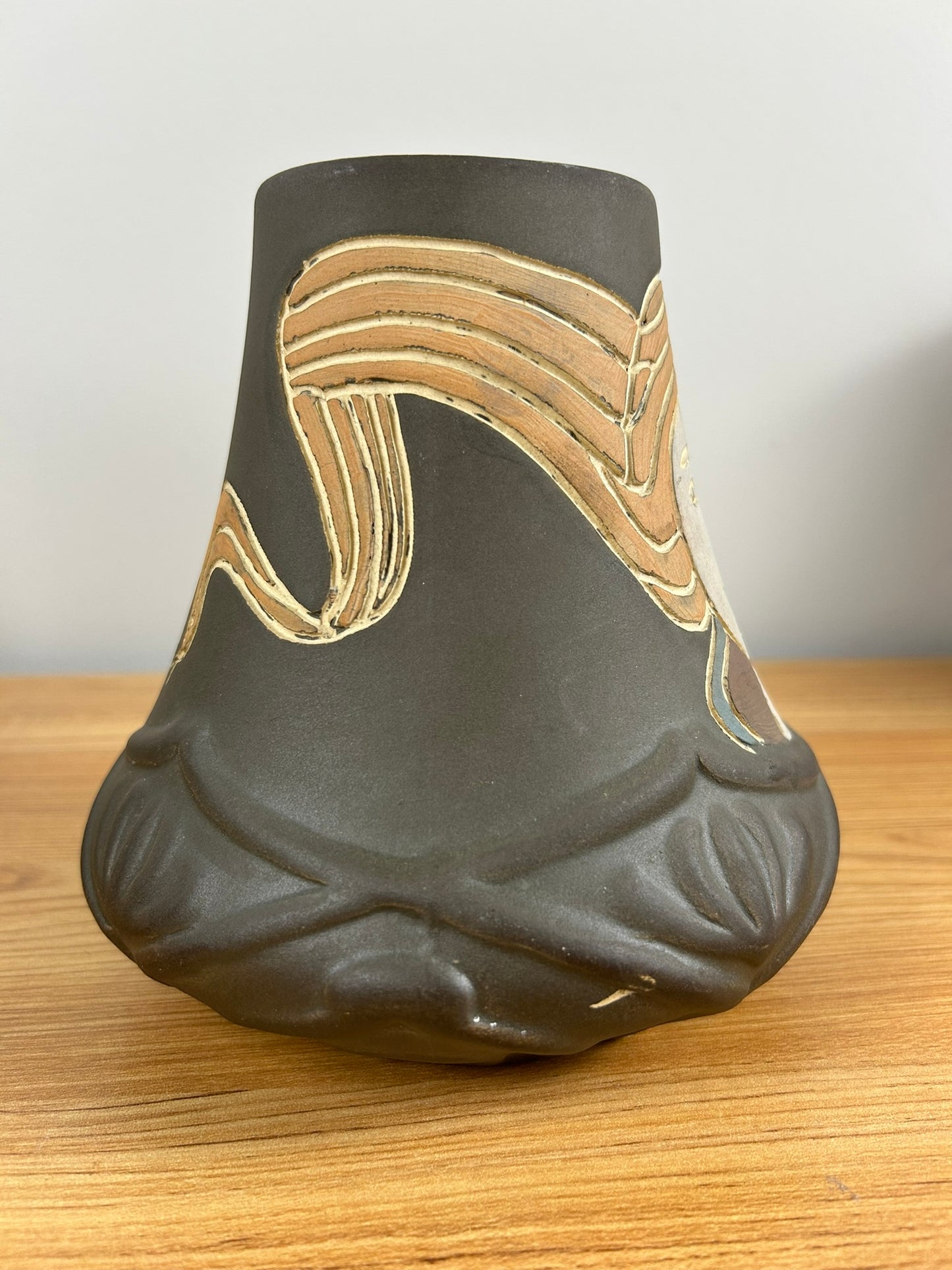 Owens Henri Deux 1900s Antique Art Pottery Flowing Hair Woman Portrait Vase 1308