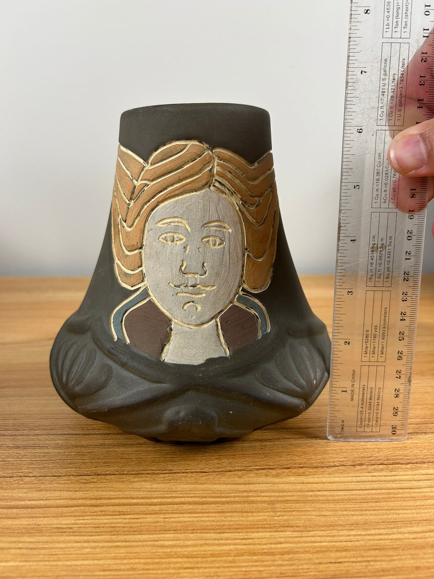 Owens Henri Deux 1900s Antique Art Pottery Flowing Hair Woman Portrait Vase 1308