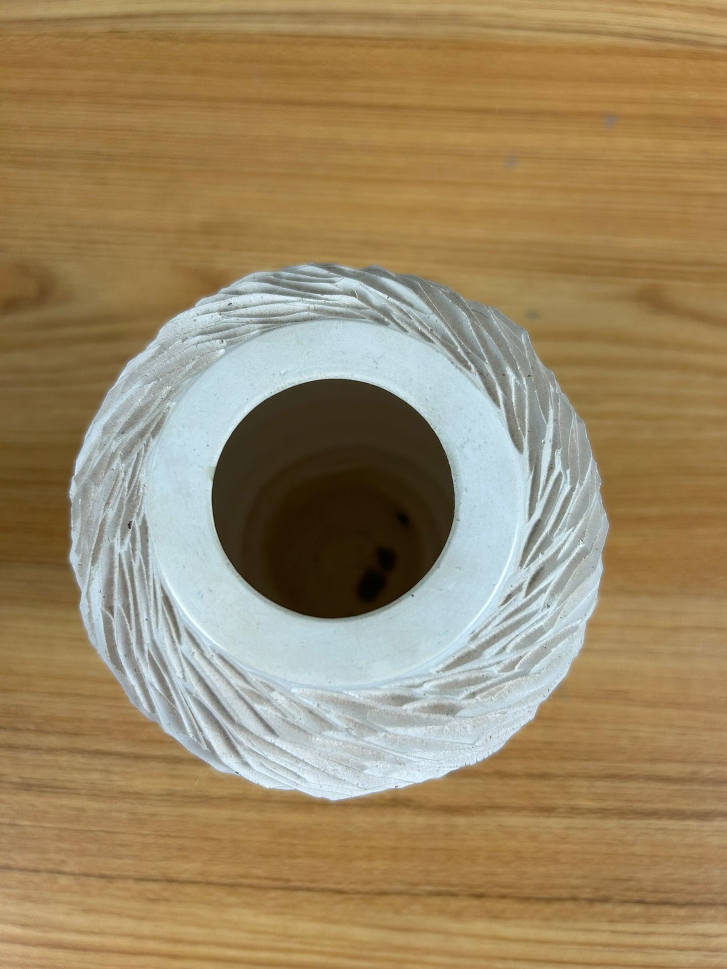 Mid Century White Wavy Carved Line Cabinet Vase Artist Signed