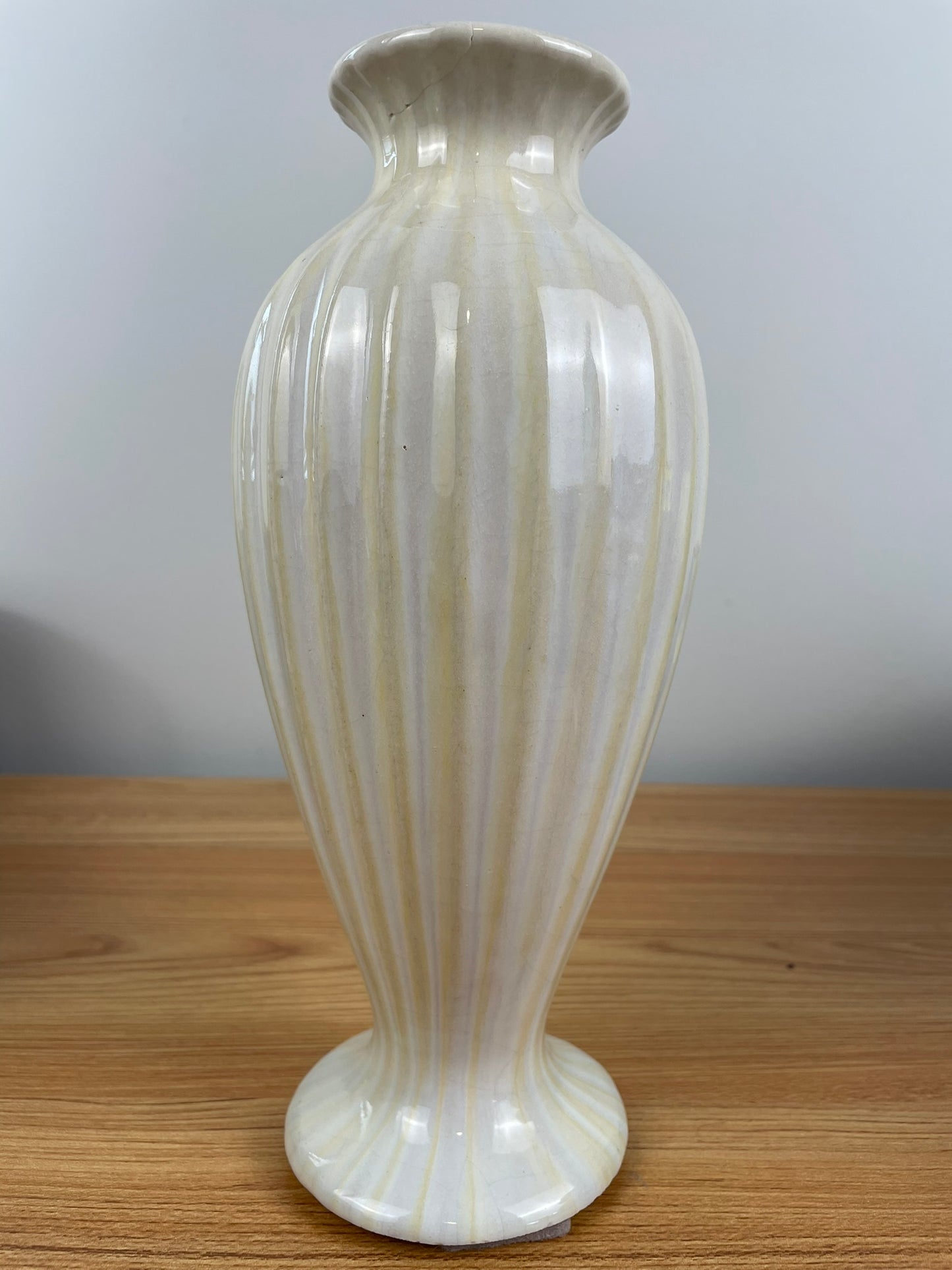 Vintage Fulper Art Pottery White Glossy Fluted Bud Vase 10" Tall