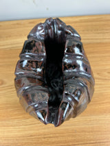 John Glick & George Ohr Style Brown Crushed Rim Fluted Studio Pottery Vase