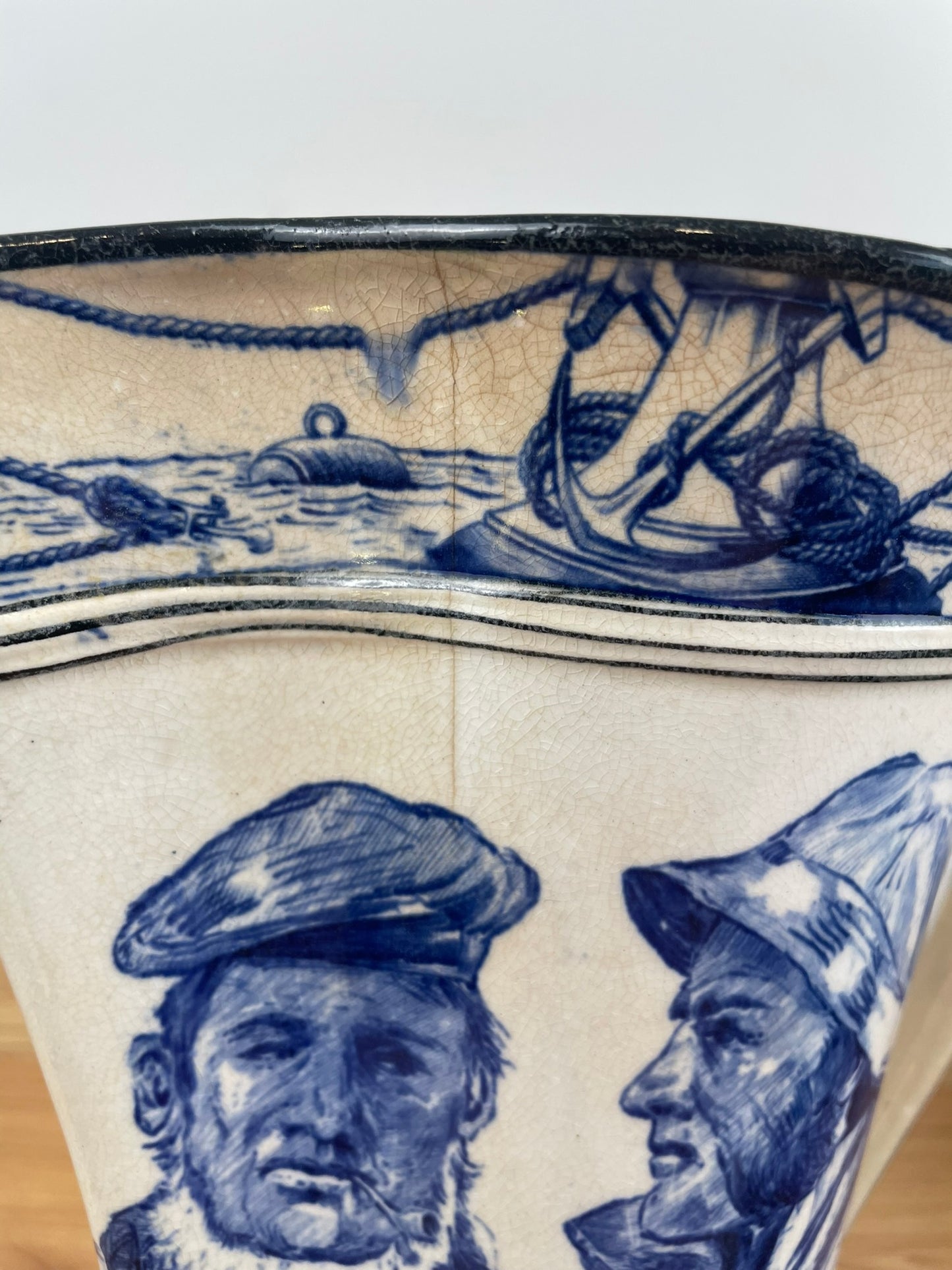 Buffalo Pottery Marine Jug 1906 Nautical Seaman & Ships Lighthouse B&W Pitcher