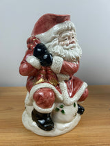 Fitz & Floyd Old World Santa Claus 2 QT Pottery Pitcher 1988 Holly Bag