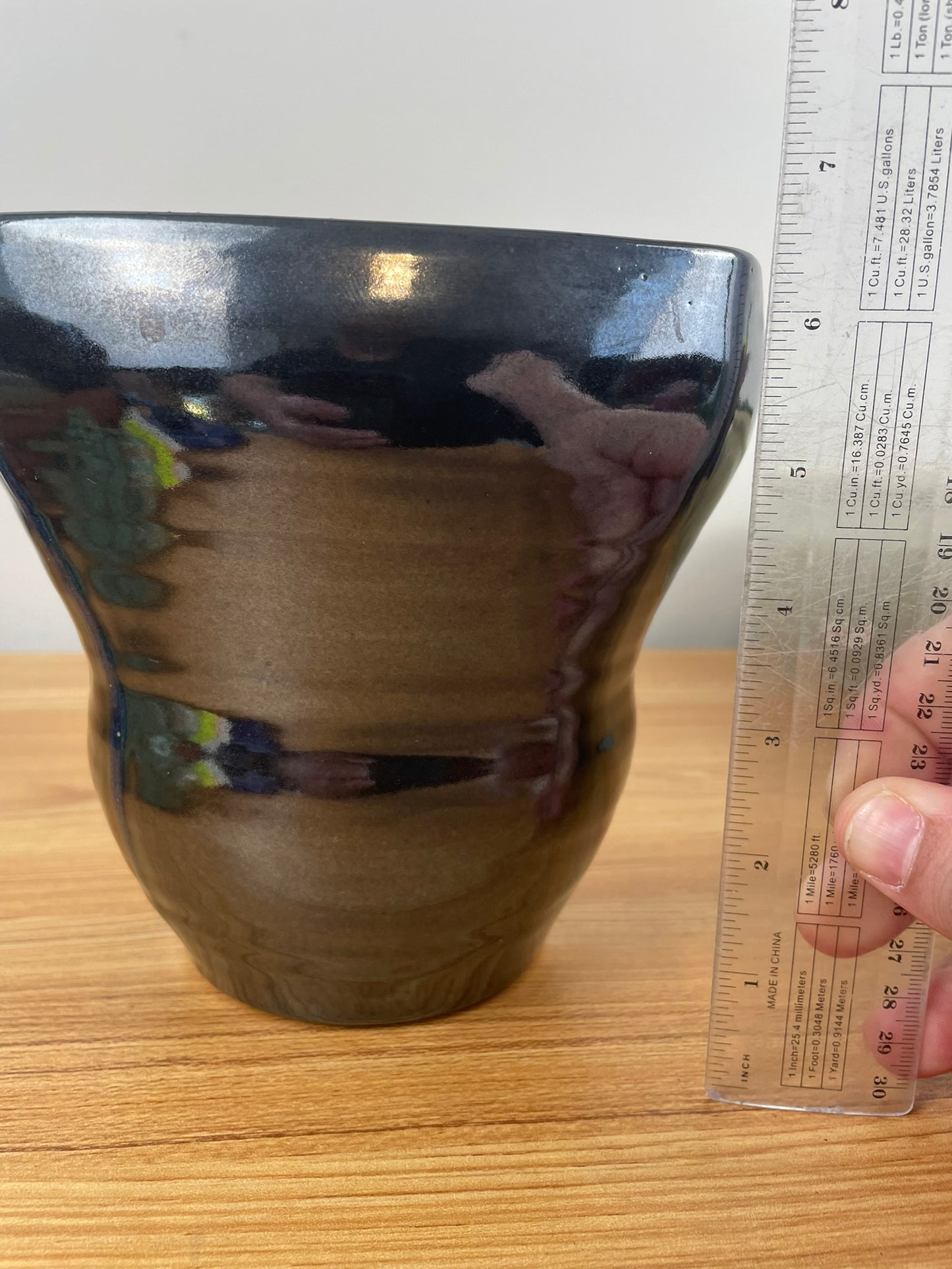 William "Bill" Kremer Studio Pottery 6.5" Black Square Vase Notre Dame Professor RARE