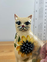 Brown Sunflower Staffordshire Style Cat Figurine Crooksville Ohio Pottery 10"