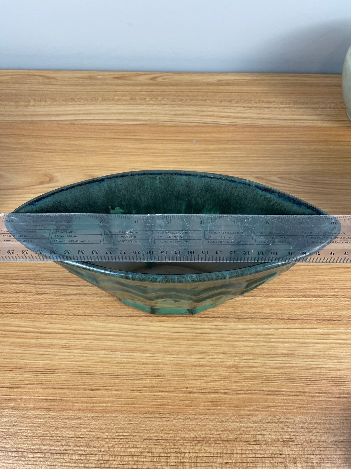 Fulper Pottery Green Oval Fan Bowl Vase Arts & Crafts Deco 6" Tall 10" Wide