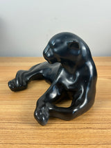 Frankoma Art Pottery Laying Black Cat / Panther #116, Onyx Glaze Figurine