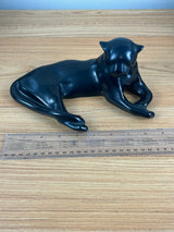 Frankoma Art Pottery Laying Black Cat / Panther #116, Onyx Glaze Figurine