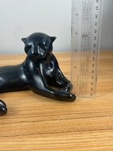 Frankoma Art Pottery Laying Black Cat / Panther #116, Onyx Glaze Figurine