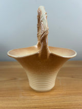 Dryden Originals Vintage Art Pottery Mottled Brown Twist Handle Basket