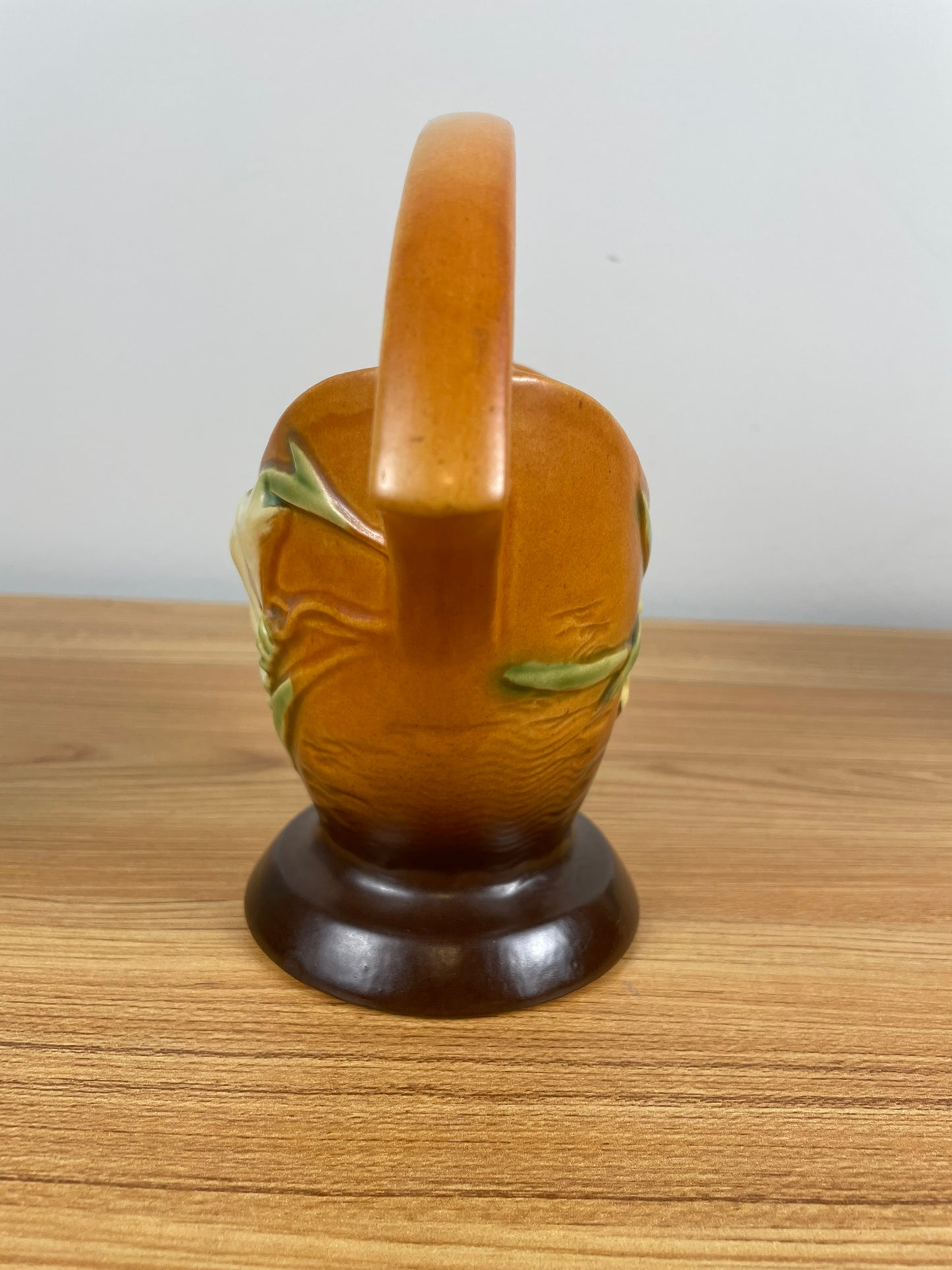 Roseville Pottery Brown Tangerine Freesia #390 7" Basket Vintage Roseville USA