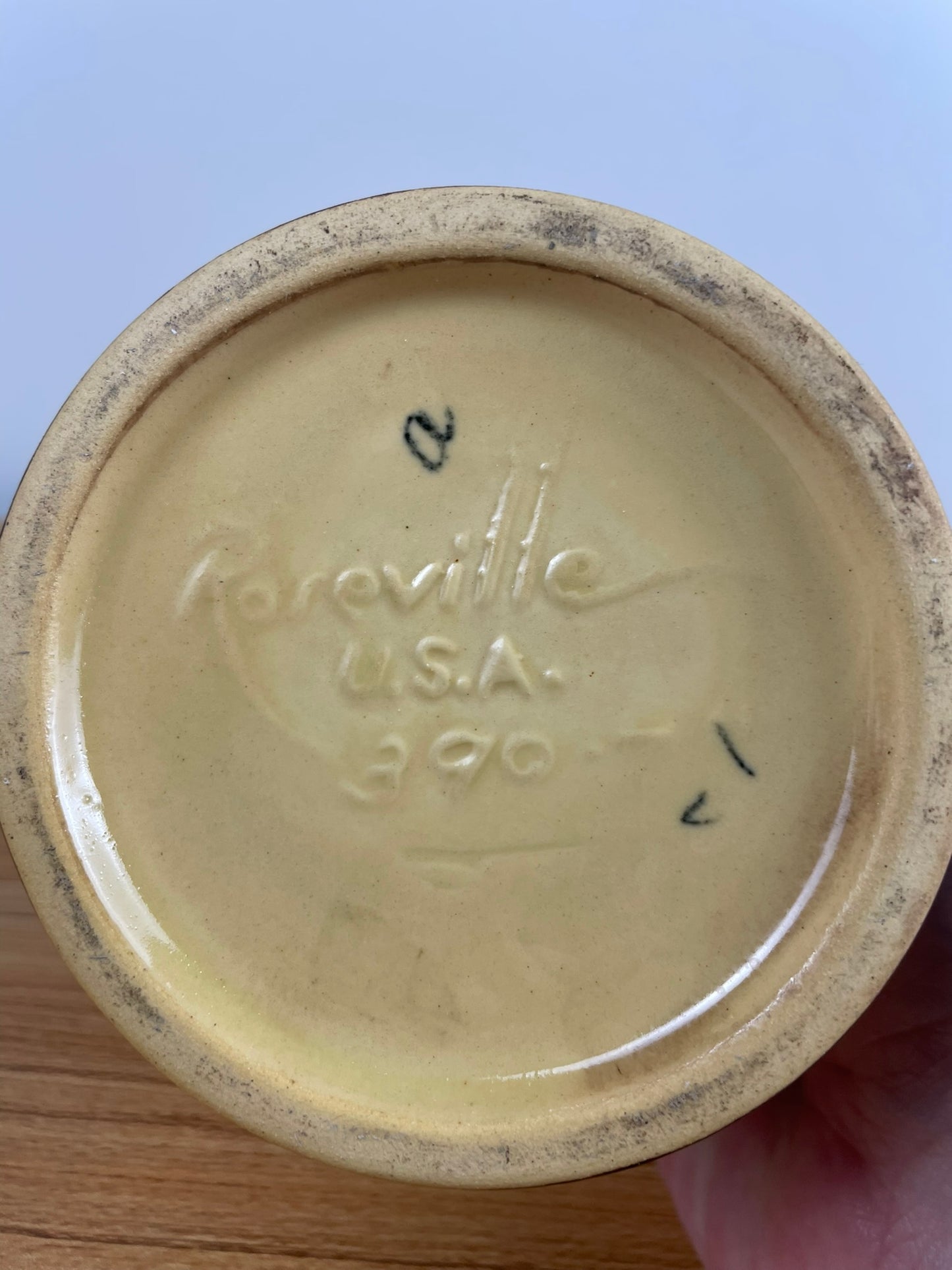 Roseville Pottery Brown Tangerine Freesia #390 7" Basket Vintage Roseville USA
