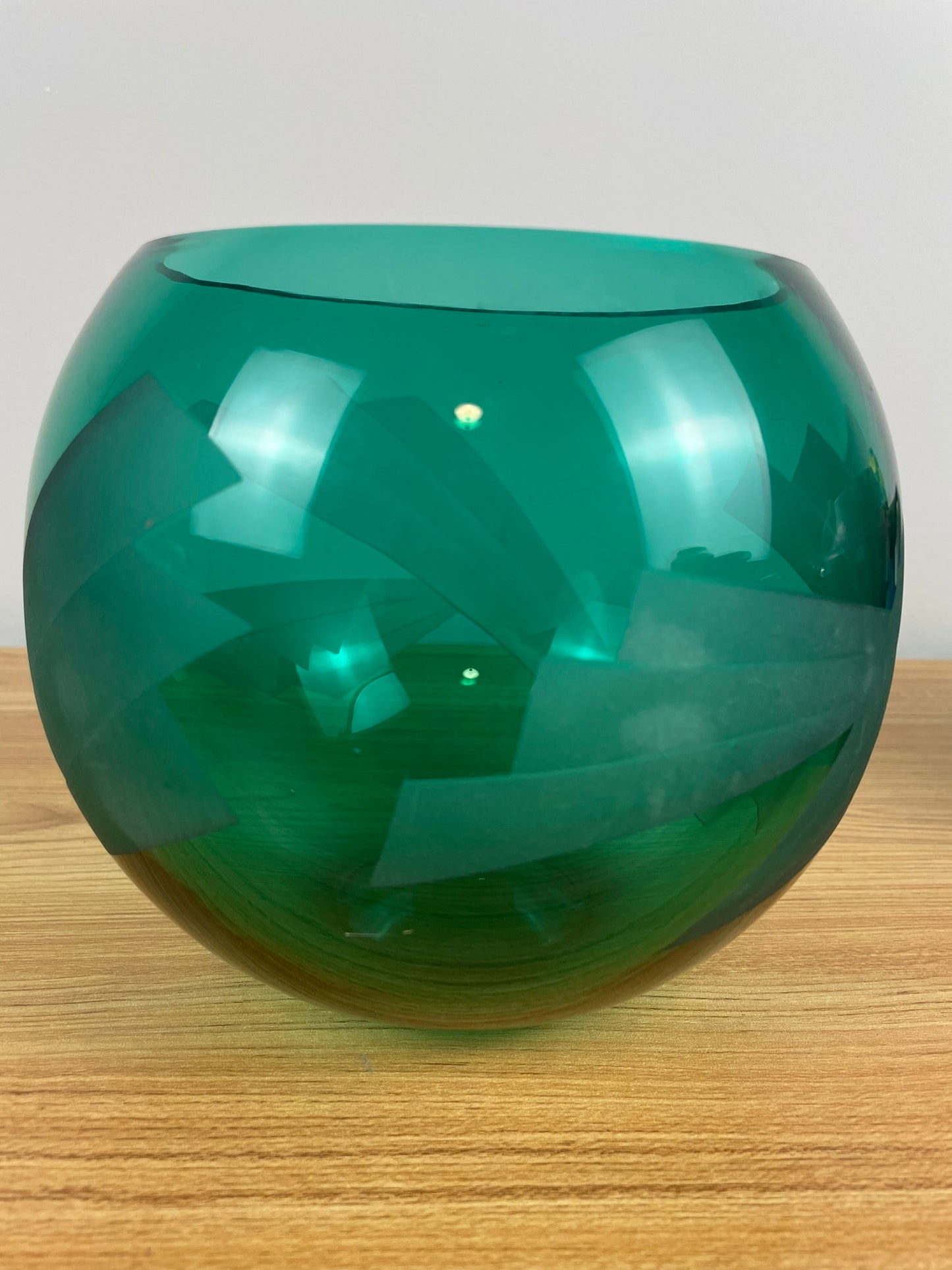 Steve Resnick Green Art Glass Etched Geometric Design Bowl Vase #2 9/93