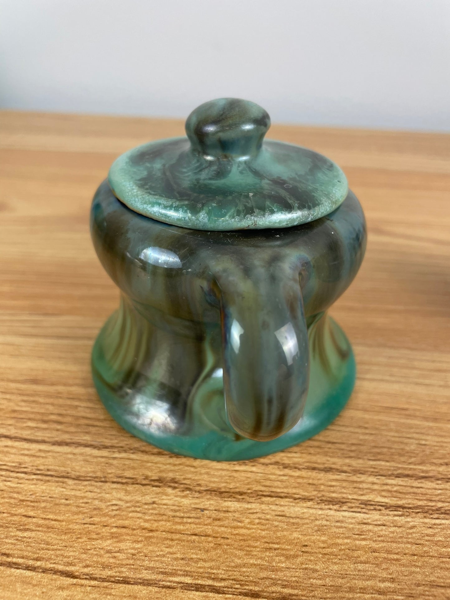 FULPER ART POTTERY SET CREAMER & SUGAR BOWL WITH LID GREEN BROWN GLAZE #2