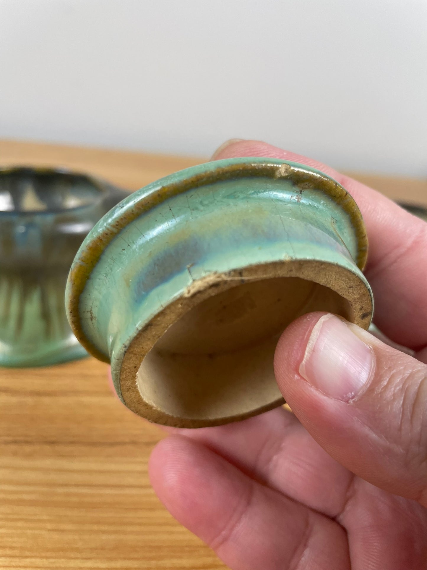 FULPER ART POTTERY SET CREAMER & SUGAR BOWL WITH LID GREEN BROWN GLAZE #2