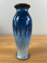 Bill Campbell Art Pottery Bud Vase 7 1/2 in T Blue & Purple Drip Glaze Signed