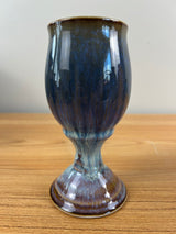 Bill Campbell Art Pottery Chalice Vase 6" Tall Blue & Purple Drip Glaze Signed