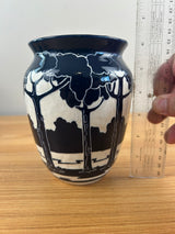 Ken Tracy Studio 2020 Art Deco Pottery Hand Made Scenic Blue White Ceramic Vase