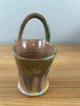 Seagrove Pottery North Carolina Art Pottery Rainbow Glaze Basket 5" Tall