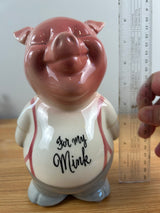 Royal Copley 1950's Vintage Art Pottery Piggy Bank "For My Mink"