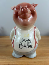 Royal Copley 1950's Vintage Art Pottery Piggy Bank "For My Cadillac"