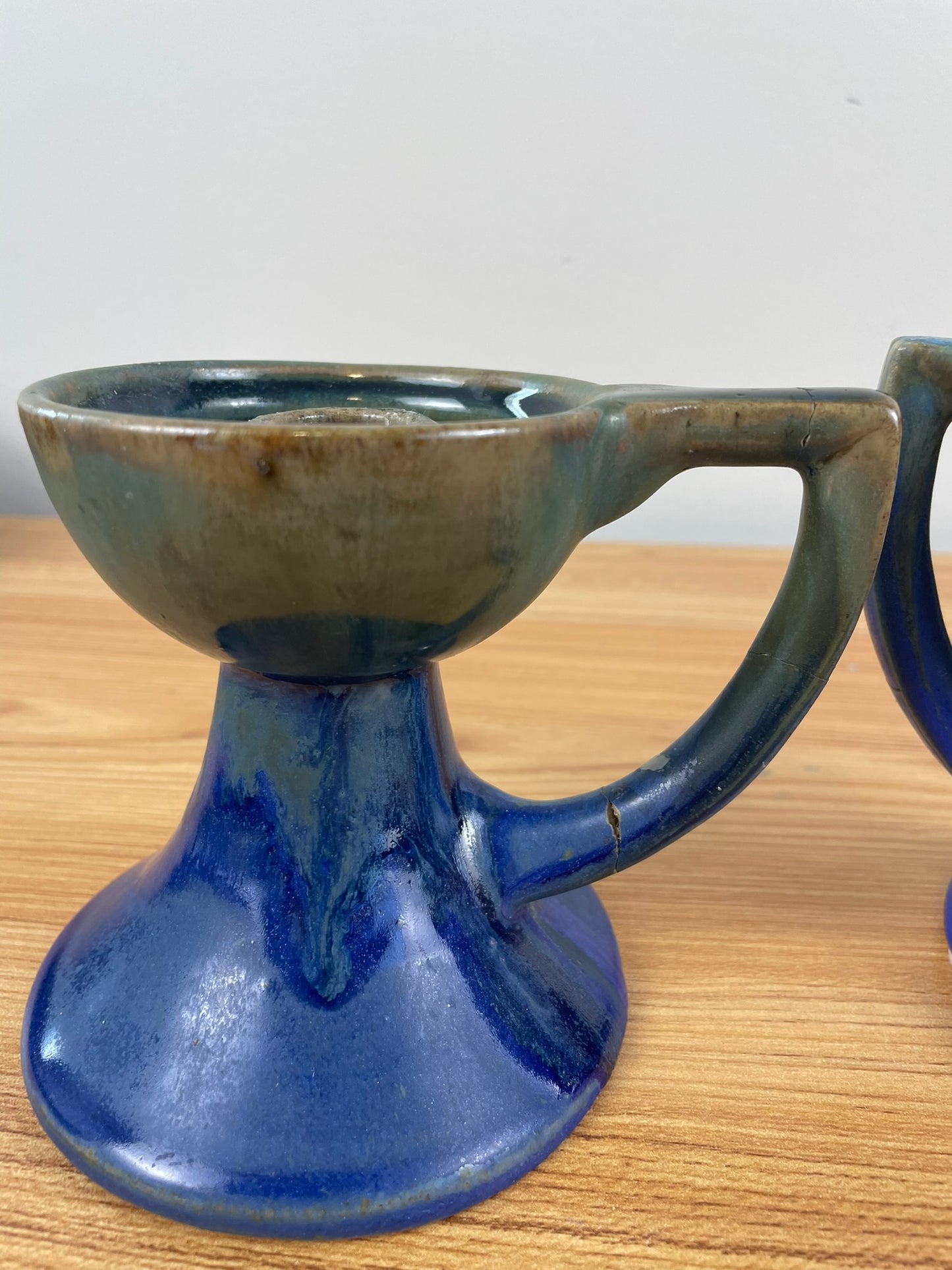 Fulper Vasekraft Art Pottery Blue Drip glaze Candle Holders Candlesticks Arts Crafts