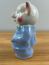 Royal Copely Art Pottery 6" Ceramic Blue Figural Pig Piggy Bank