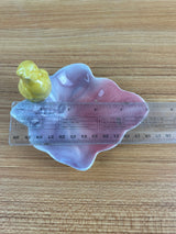 Royal Copley Vtg Yellow Bird On Pink Lavender Leaf Trinket Vanity Dresser Dish