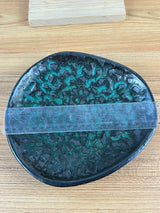 European Art Pottery Mid Century Modern Black Green Oblong Bowl Signed