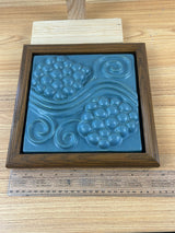 Pewabic Pottery Detroit 8X8" Grapes And Scroll Motif , Blue Framed Tile