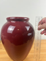 Vintage Nelson Mccoy Oil Jar Vase Drip Glaze Burgundy 12"" Tall 5"" Opening 1930's
