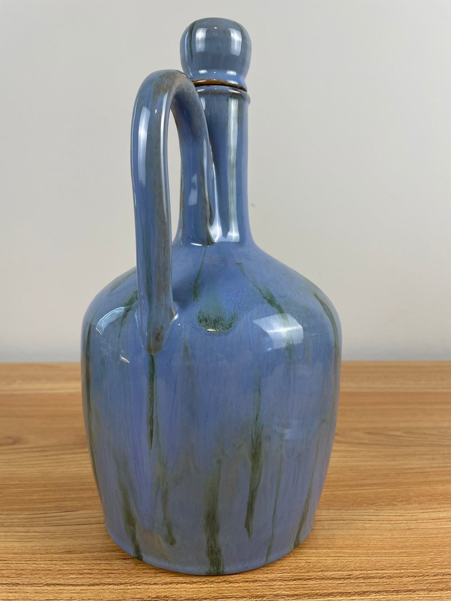 Fulper American Art Pottery Blue Drip Musical Handled Decanter Jug