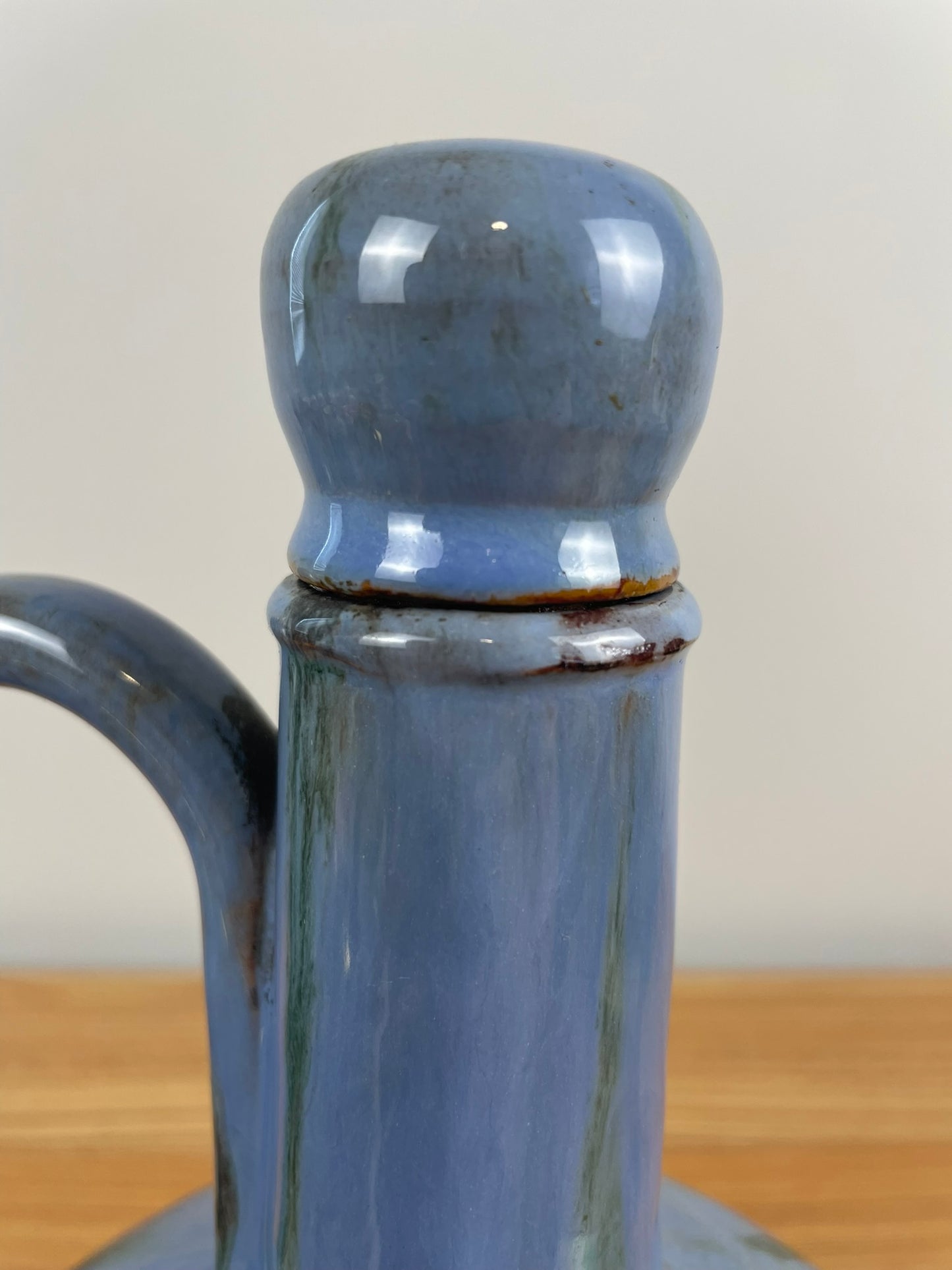 Fulper American Art Pottery Blue Drip Musical Handled Decanter Jug