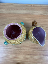 Adams & Bromley English 1800s Art Pottery Yellow Majolica Pineapple Creamer Sugar Bowl