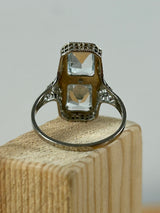 Aquamarine 14K White Gold Art Deco Pierced Setting Size 8 Ring