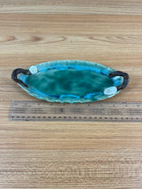 Donkey Flight Clay Creations Green Art Pottery Floral Handled Tray