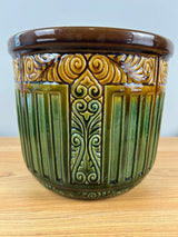 Weller Art Pottery 1900s Green Brown Yellow Blended Majolica Jardiniere