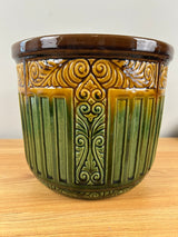 Weller Art Pottery 1900s Green Brown Yellow Blended Majolica Jardiniere