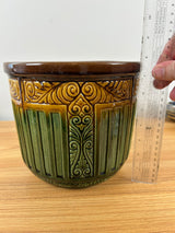 Weller Art Pottery 1900s Green Brown Yellow Blended Majolica Jardiniere