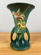 Roseville Pottery Zephyr Lily Vase 132-7 Green Double Handle 7.25"" Vintage 1940s