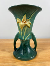 Roseville Pottery Zephyr Lily Vase 132-7 Green Double Handle 7.25"" Vintage 1940s