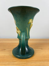 Roseville Pottery Zephyr Lily Vase 132-7 Green Double Handle 7.25"" Vintage 1940s