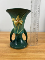 Roseville Pottery Zephyr Lily Vase 132-7 Green Double Handle 7.25"" Vintage 1940s