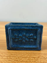 E.F.T. 1910 Mottled Blue Carved Panel Arts And Crafts Pottery Matchstick Holder