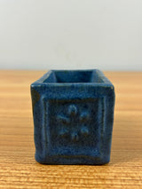 E.F.T. 1910 Mottled Blue Carved Panel Arts And Crafts Pottery Matchstick Holder