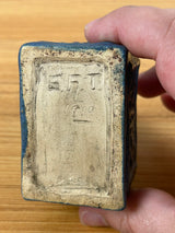 E.F.T. 1910 Mottled Blue Carved Panel Arts And Crafts Pottery Matchstick Holder