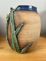 Old Patagonia Studio Art Pottery 1998 Green Brown Flower In Relief Vase